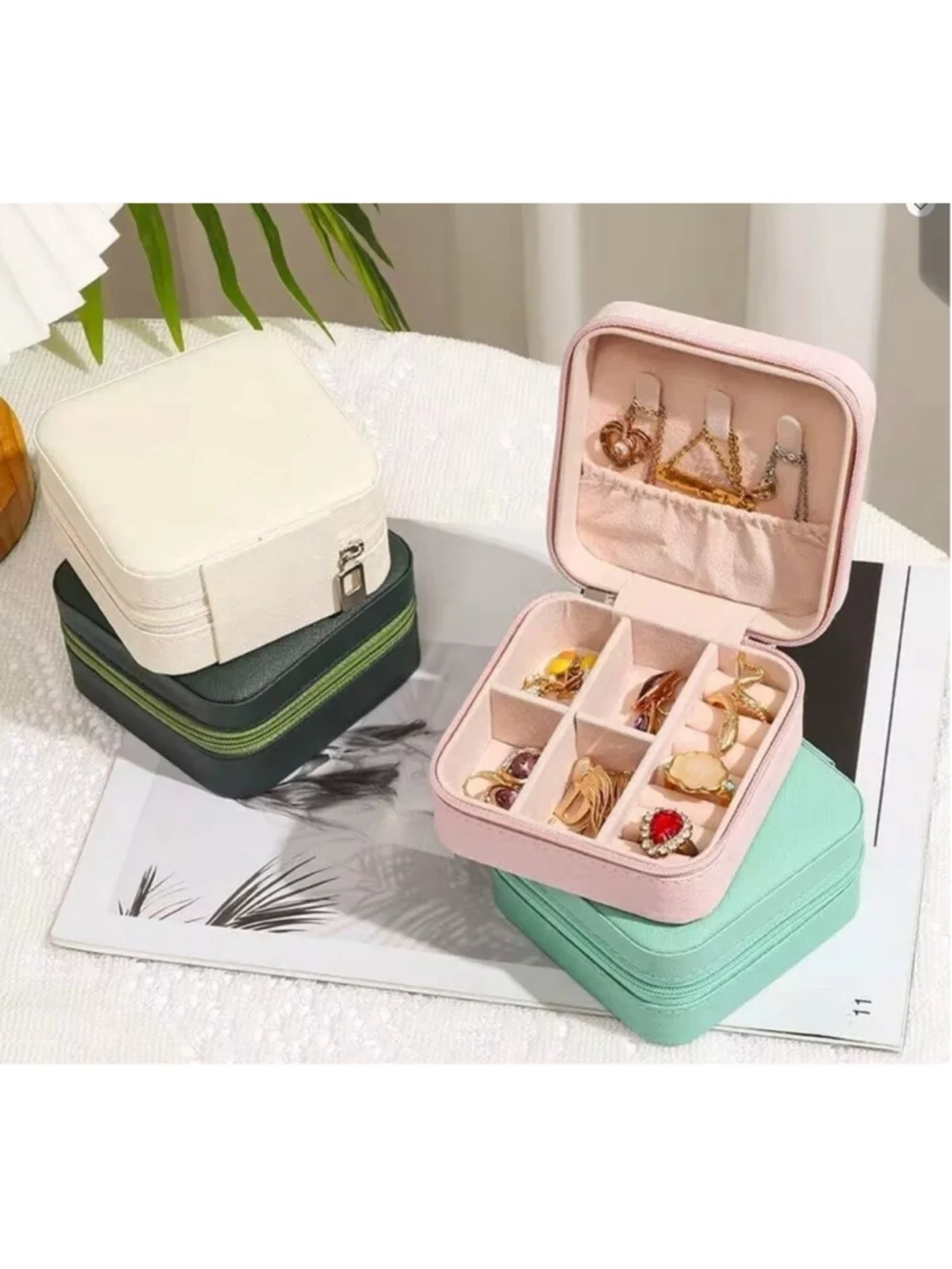 Compact Travel Jewelry Organizer Case – Dark Grey Cream Interior